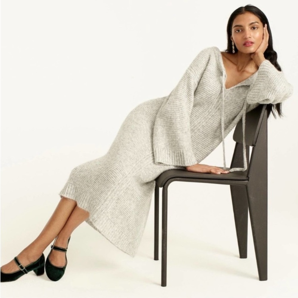 J. Crew Relaxed Tie-Neck Merino
Wool Blend Sweater Midi Dress Gray